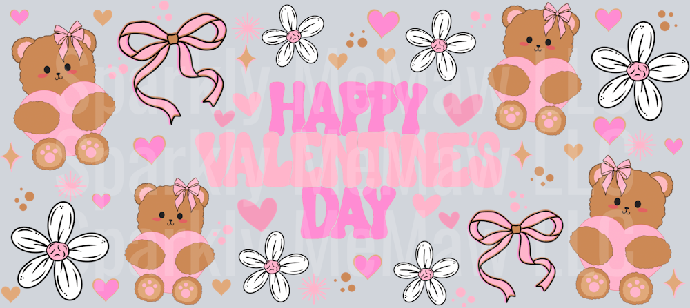 Happy Valentines Day Bear 16 oz UV DTF Wrap