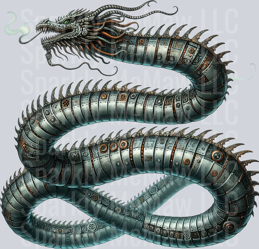 70 Steampunk Dragon UV DTF Clip Art Decal