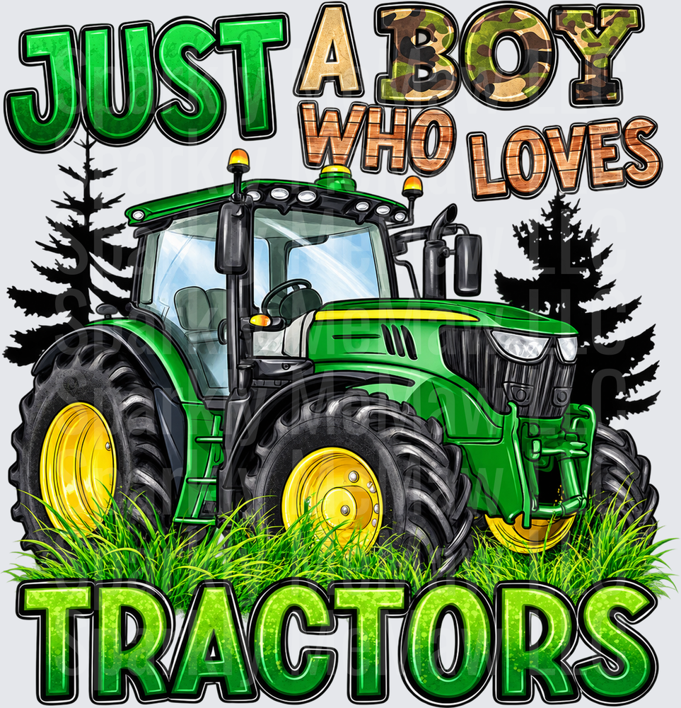 Just A Boy Who Loves Tractors DTF Transfer for Fabrics