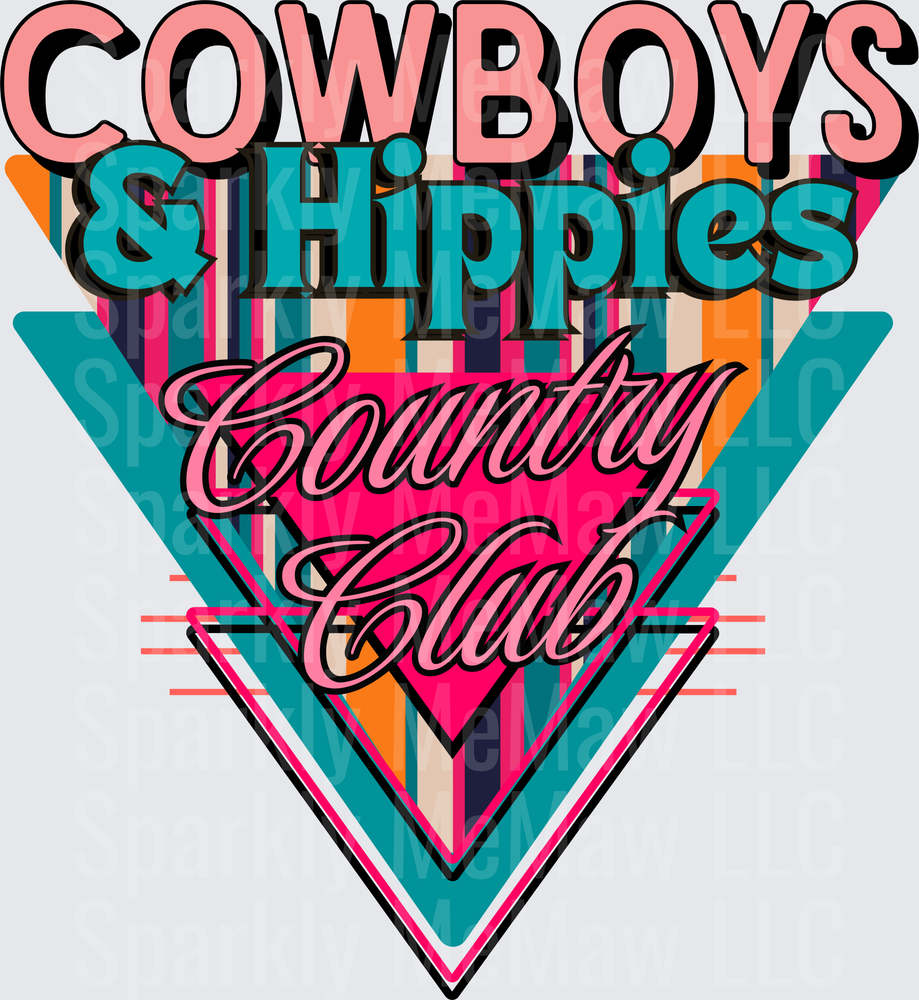 Cowboys and Hippies Country Club Retro 80s Style Typography UV DTF Decal