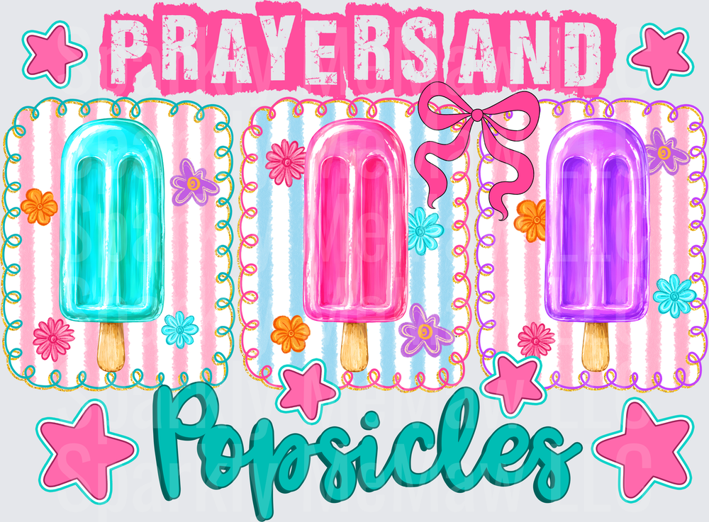 Prayers and Popsicles Colorful Summer Coquette Bow Floral Striped DTF Transfer for Fabrics
