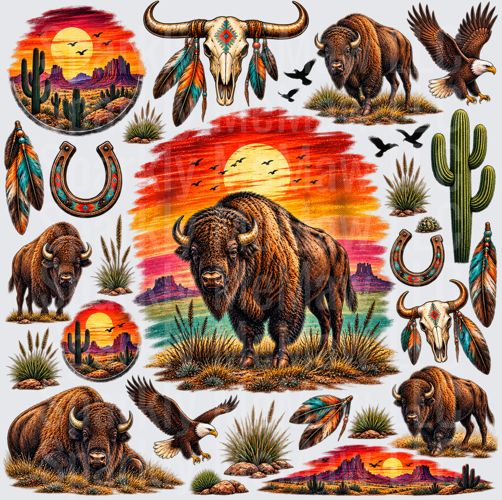 Western Bison Southwest Elements is a 10x10 UV DTF Cut/Peel/Stick Sheet