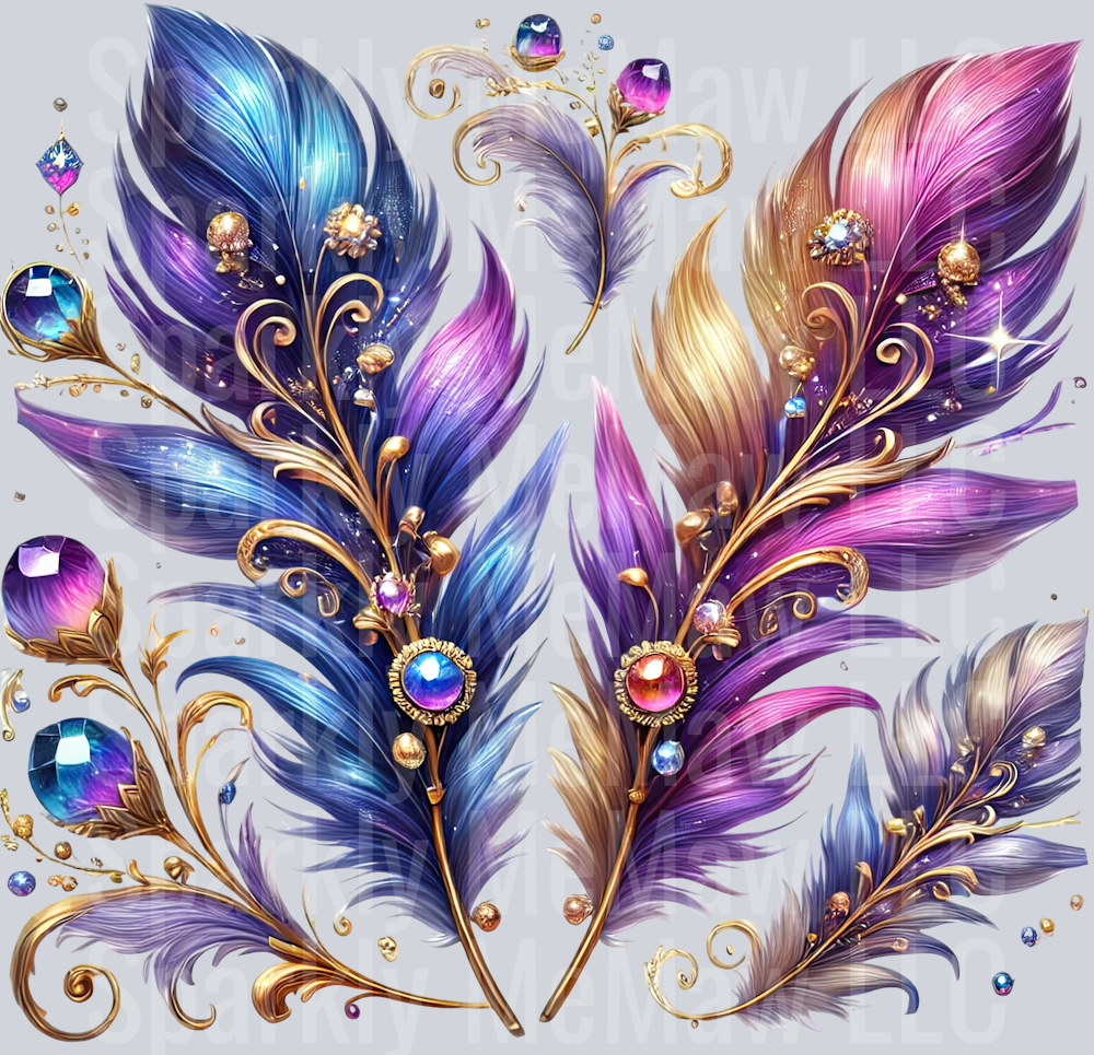 19 Fancy Feathers UV DTF Clip Art Decal