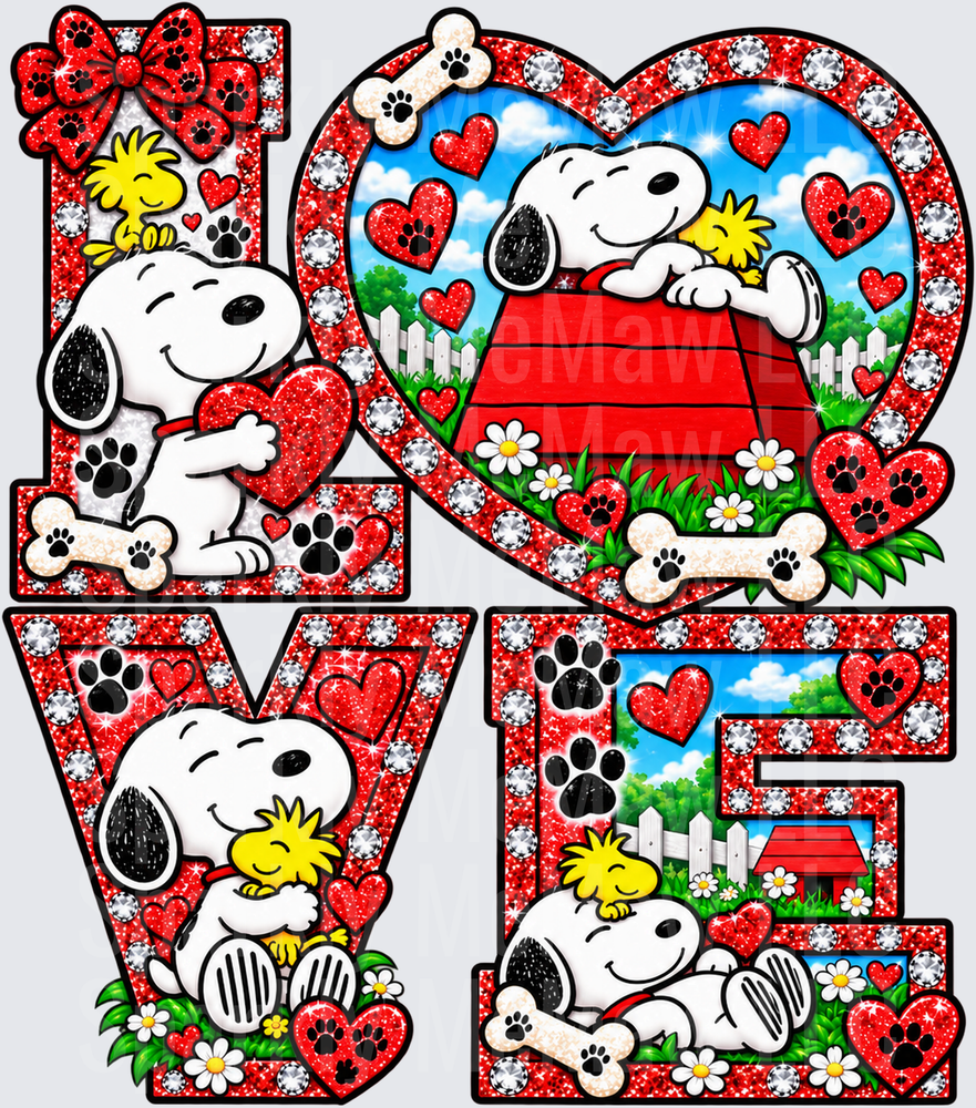 Snoopy Woodstock LOVE Valentine DTF Transfer for Fabrics