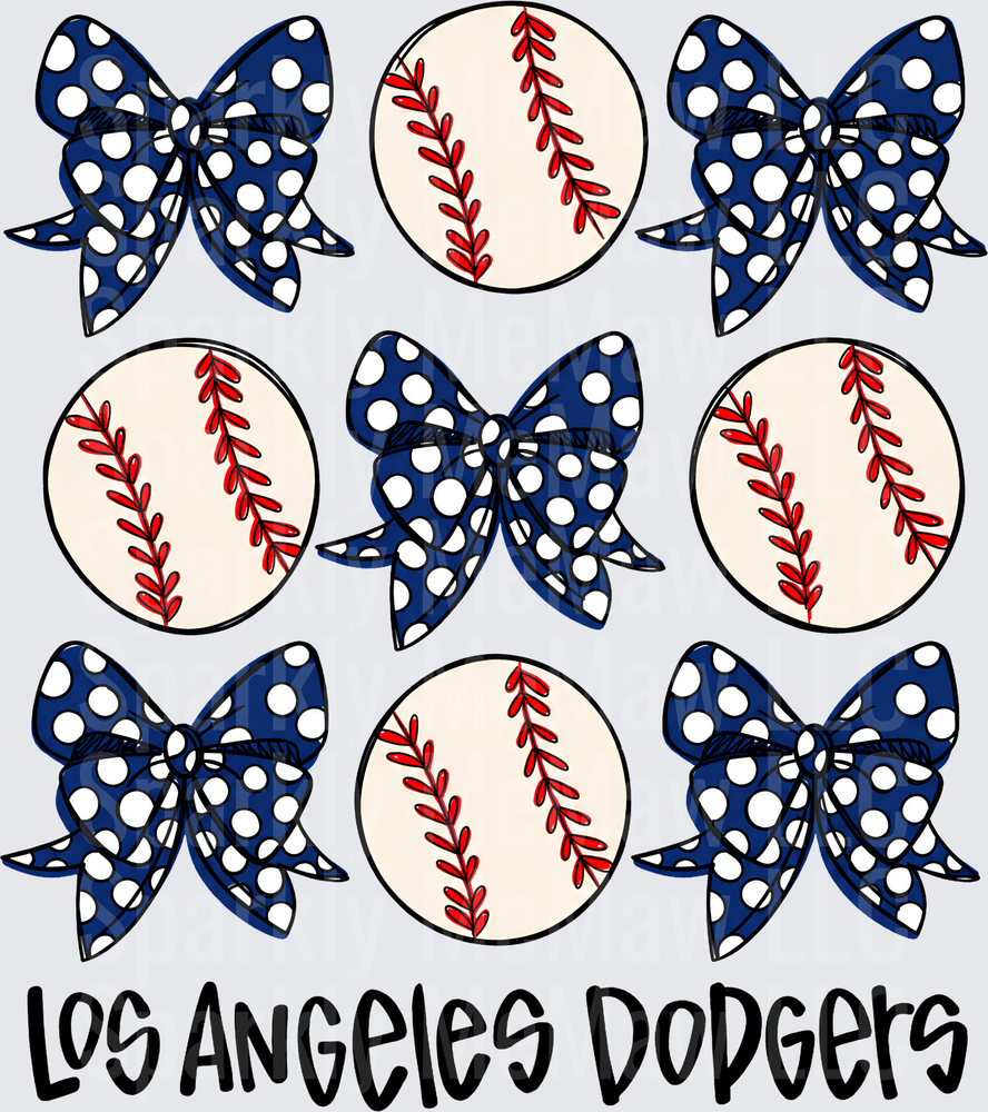 Los Angeles Dodgers Bows Baseballs 10x10 UV DTF Sheet