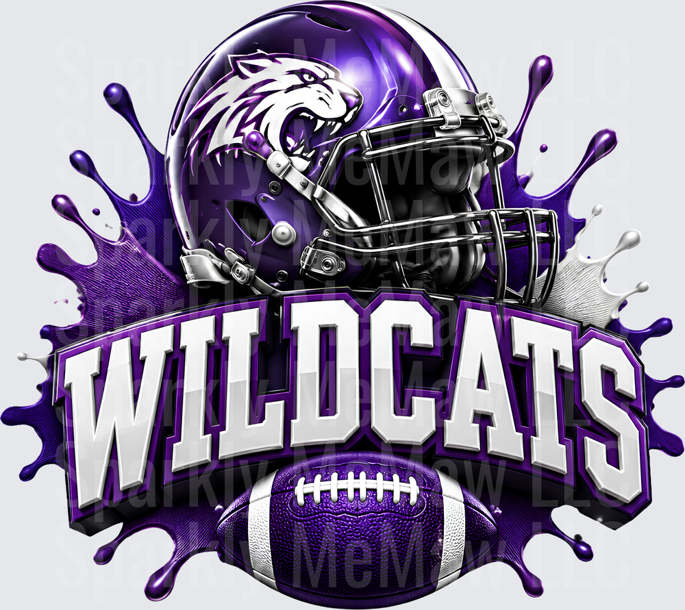 Wildcats Football Helmet Purple Splash UV DTF Decal