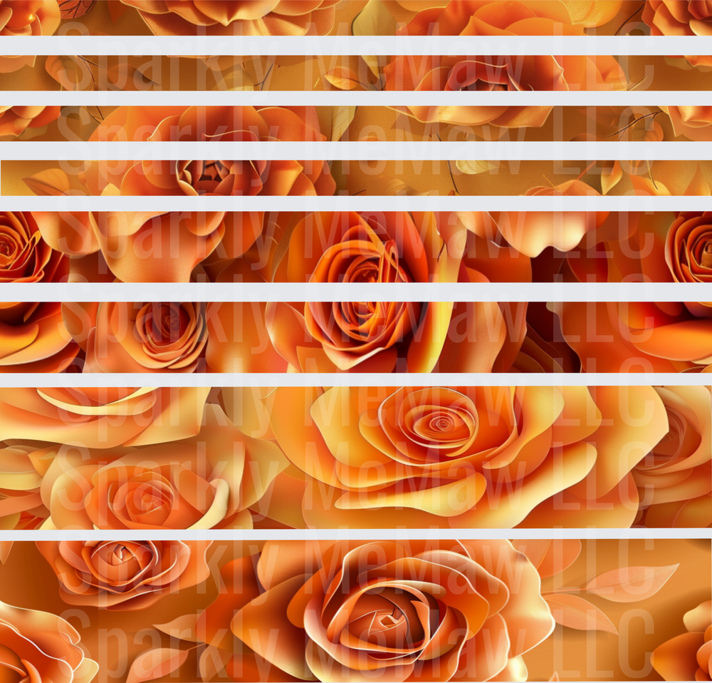 Burnt Orange Rose Floral Strips 10x10 Inch Sheet