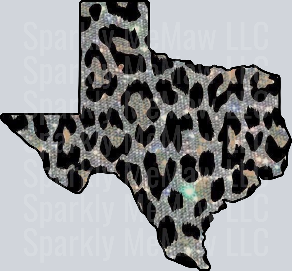 Texas State Shape Holographic Leopard Print Pattern UV DTF Decal