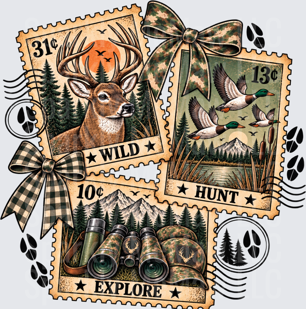 Wild Hunt Explore Vintage Stamps UV DTF Decal