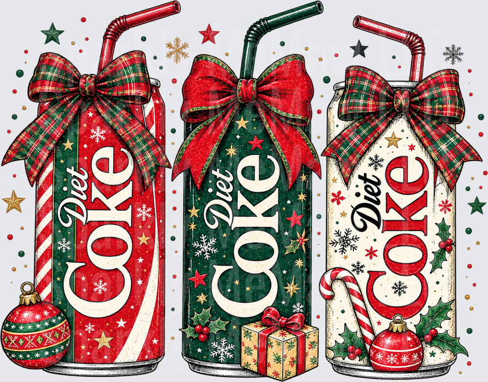 Christmas Diet Coke Cans Trio DTF Transfer for Fabrics