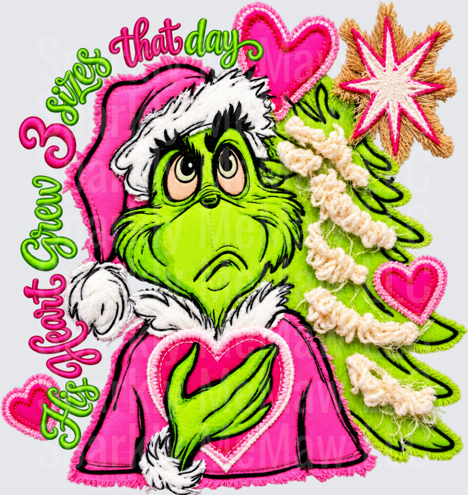 Grinch Heart Grew 3 Sizes UV DTF DECAL (HARD SMOOTH SURFACE)