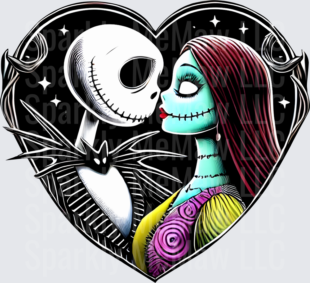 Jack Skellington and Sally Heart Romance DTF Transfer for Fabric