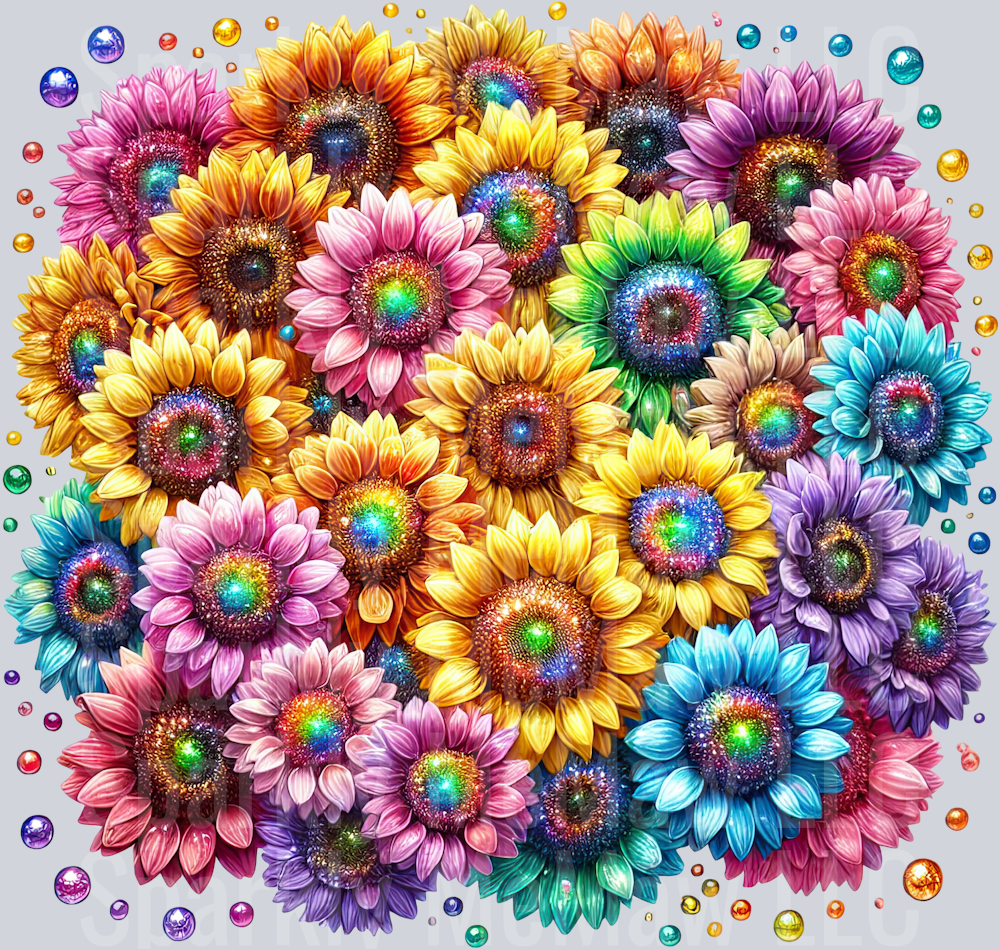 10 Rainbow Sunflower UV DTF Clip Art Decal