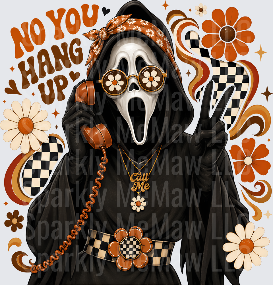 Ghostface Scream Mask Retro 70s Groovy No You Hang Up Call Me Phone Floral Checkered UV DTF Decal