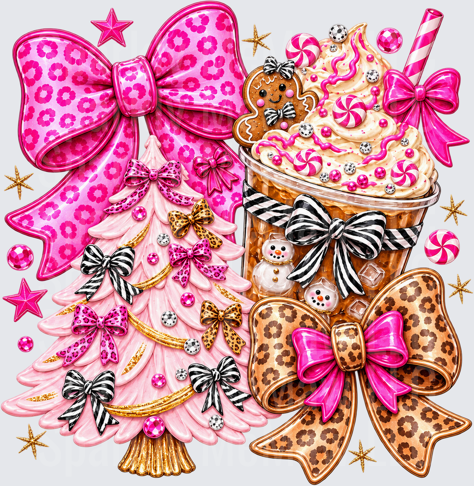 Pink Leopard Christmas Tree Latte uv dtf Decal