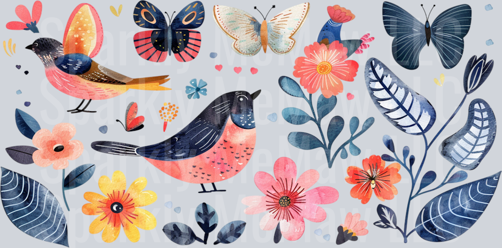 Birds and Flowers 16 oz Glass Tumbler Wrap