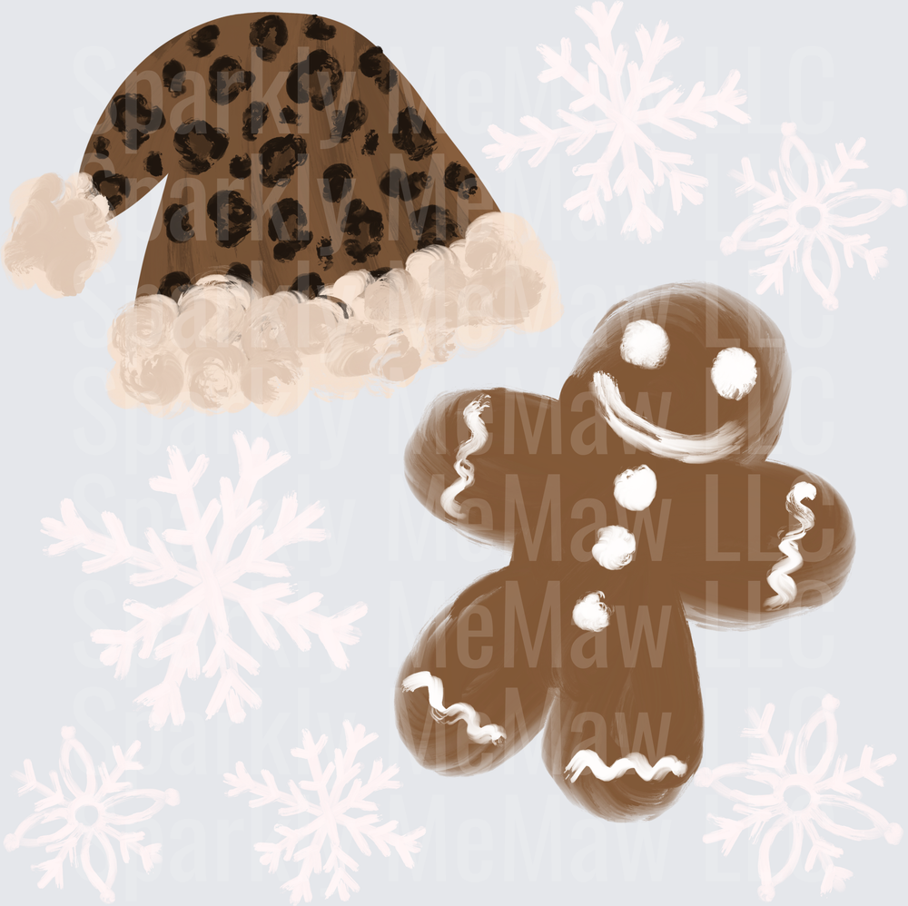 Leopard Santa Hat Gingerbread Man UV DTF Decal