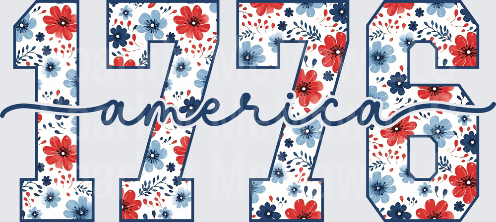 1776 America Patriotic Floral Typography DTF Transfer for Fabric
