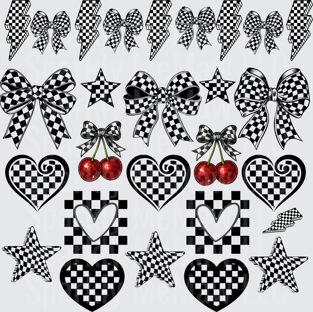 Black White Checkered Bow Bundle 10x10 inch sheet