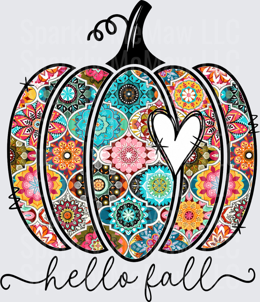 Hello Fall Mandala Pumpkin UV DTF Decal