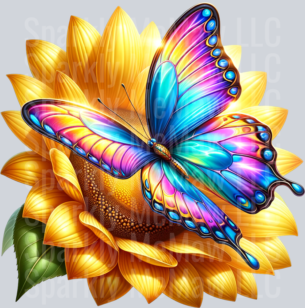 10 Sunflower Butterfly Clip Art UV DTF Decal