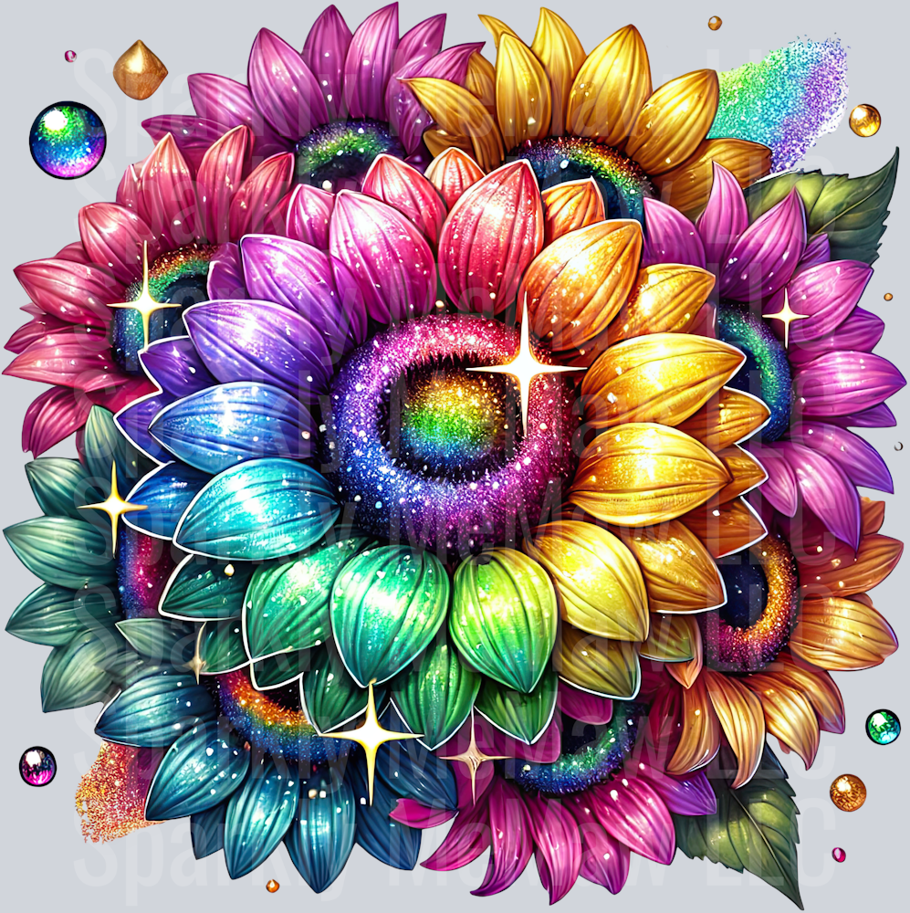 21 Rainbow Sunflower UV DTF Clip Art Decal