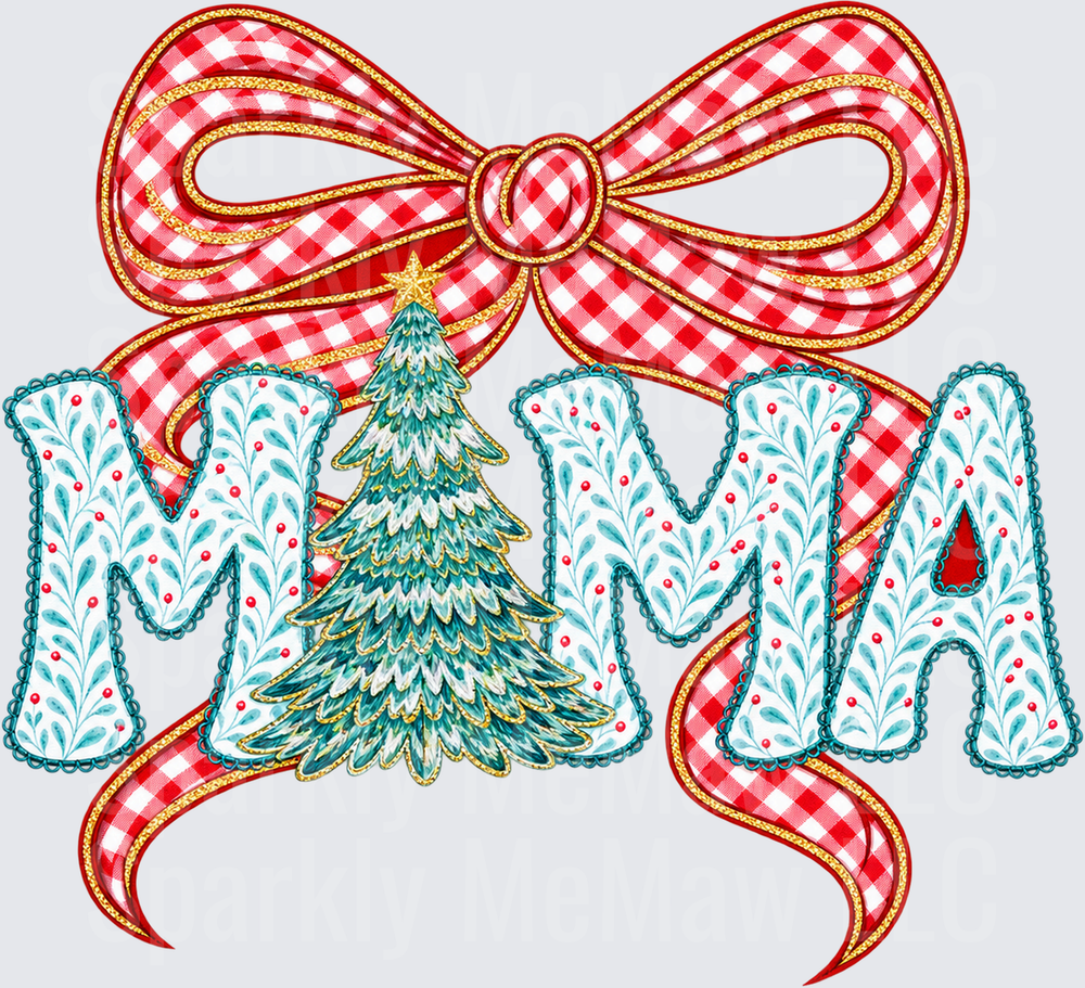Mama Christmas Bow Tree DTF Transfer for Fabrics