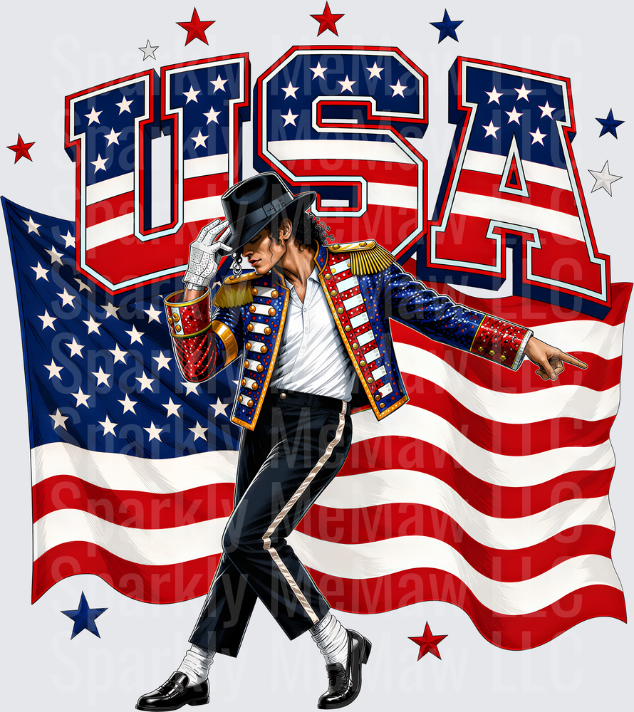 Michael Jackson Patriotic USA American Flag Military Jacket Moonwalk DTF Transfer for Fabric