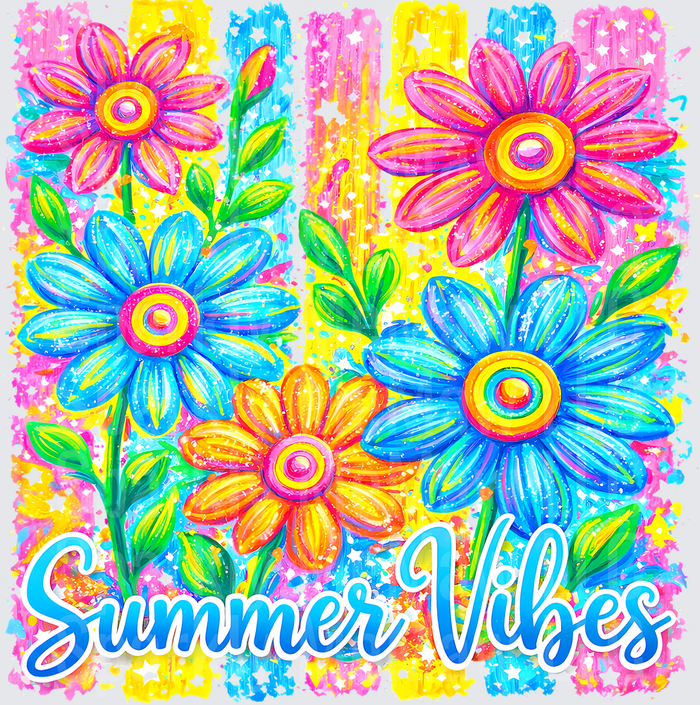 Summer Vibes Colorful Daisy Flowers with Paint Splash Background UV DTF Decal