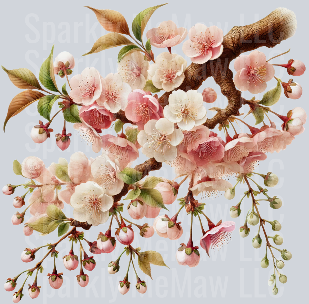 3 Cherry Blossoms Clip Art UV DTF Decal