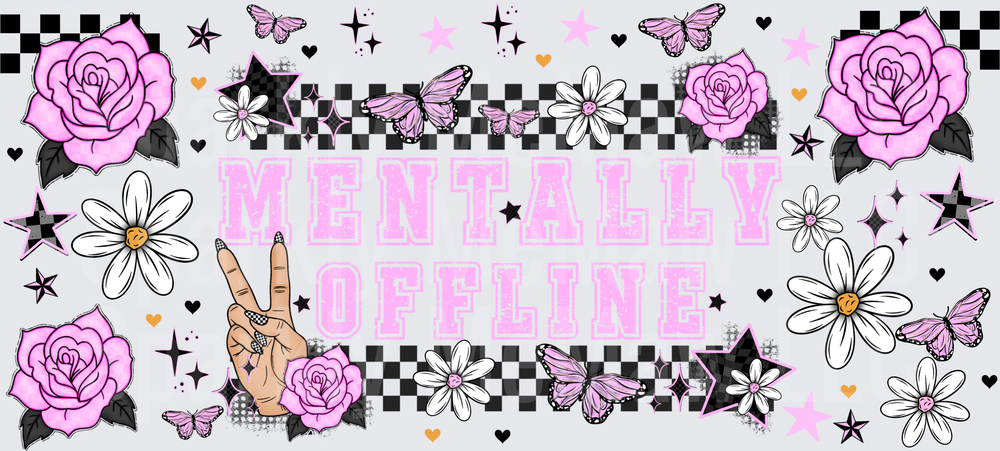 Mentally Offline Y2K Aesthetic with Pink Roses Butterflies and Peace Sign