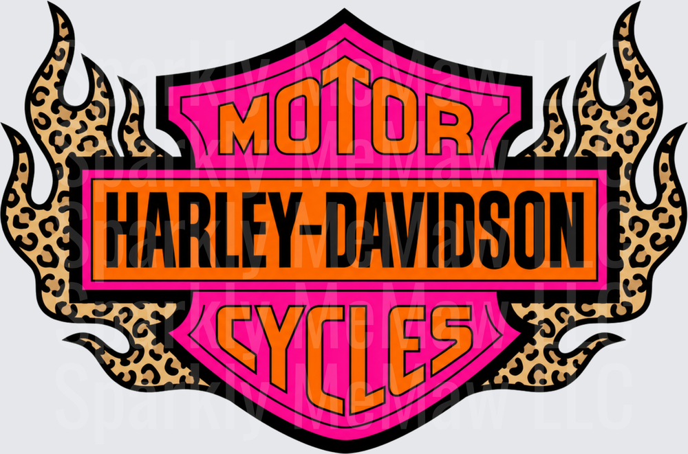 Harley-Davidson Pink Leopard Flames is a UV DTF Decal