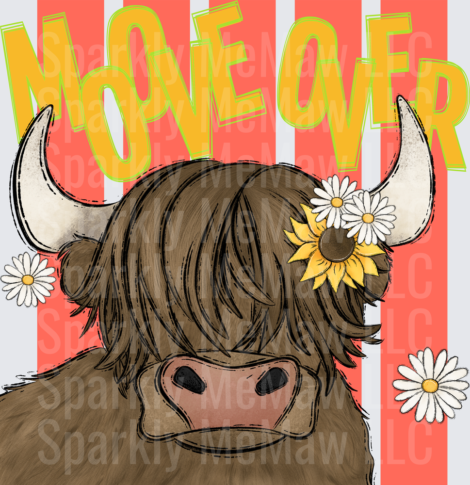 Moo-ve Over Highland Cow with Sunflower and Daisies UV DTF Decal