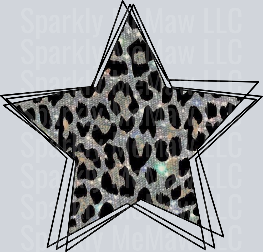 Holographic Leopard Print Star with Black Outline UV DTF Decal
