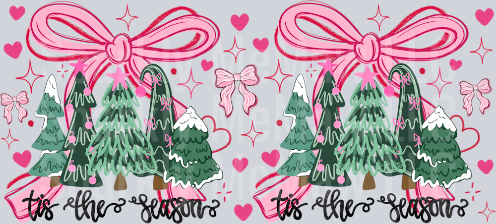 Tis The Season Pink Bow Trees 16 oz uv dtf wrap