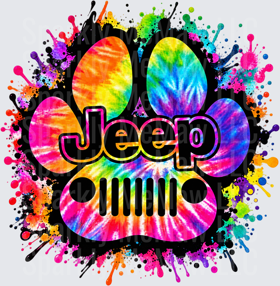 Tie Dye Jeep Paw Print DTF Transfer for Fabrics