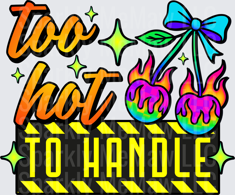 Too Hot To Handle Rainbow Flame Cherries with Blue Bow UV DTF Decal