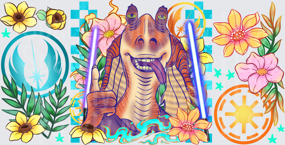 Jar Jar Binks Floral Galaxy This is a UV DTF 16 OZ Wrap