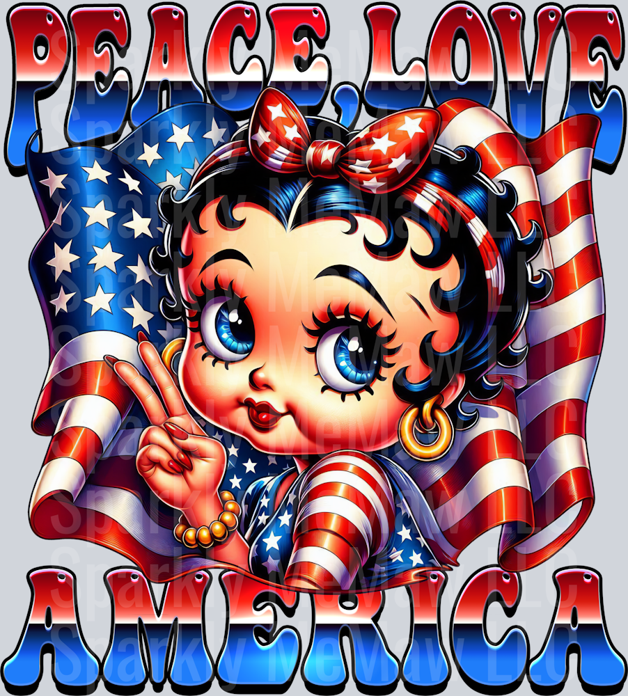 Peace Love America Betty DTF Transfer