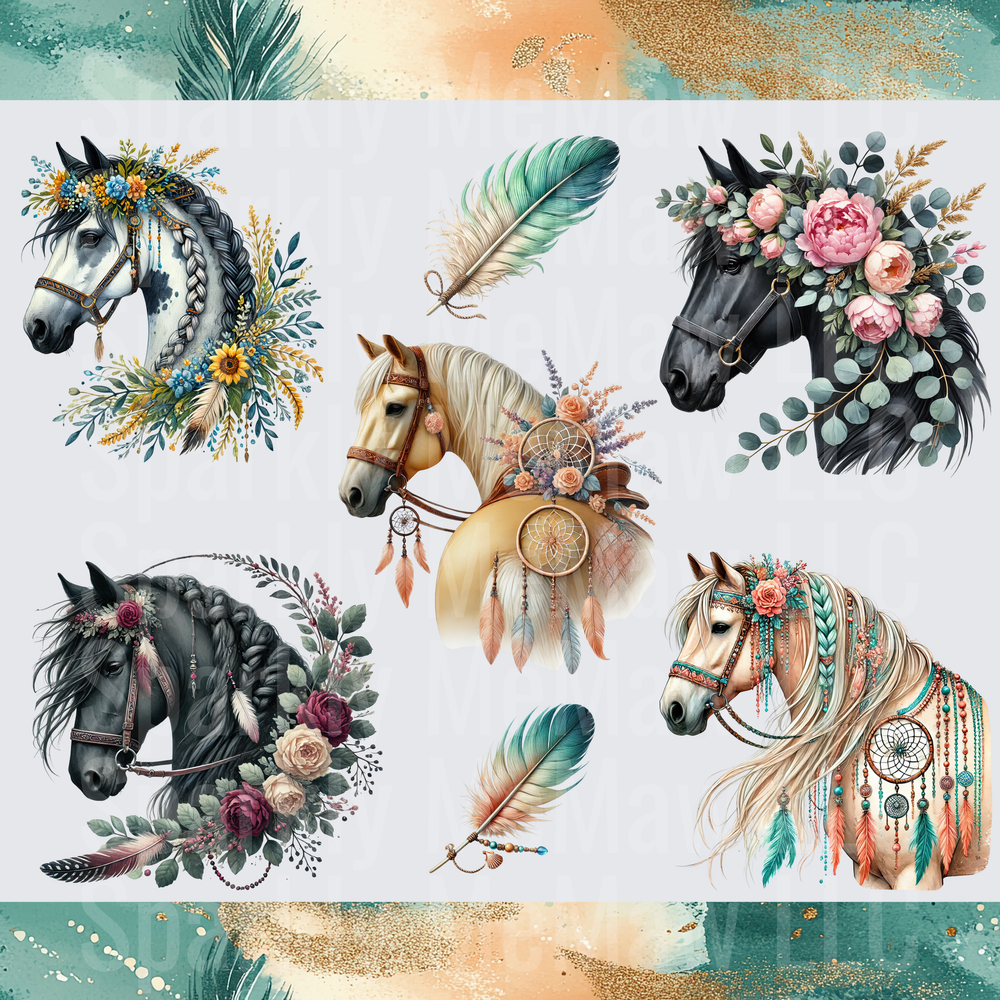 Boho Floral Horse Bundle 10x10 inch sheet