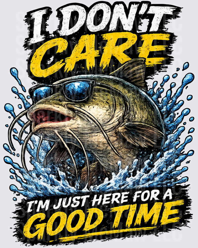 I Don't Care I'm Just Here For A Good Time Cool Bass Fish With Sunglasses UV DTF Decal