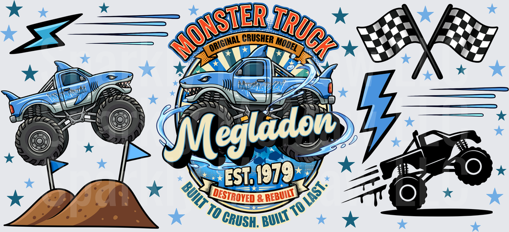 Megladon Monster Truck Shark Design UV DTF 16 OZ Wrap