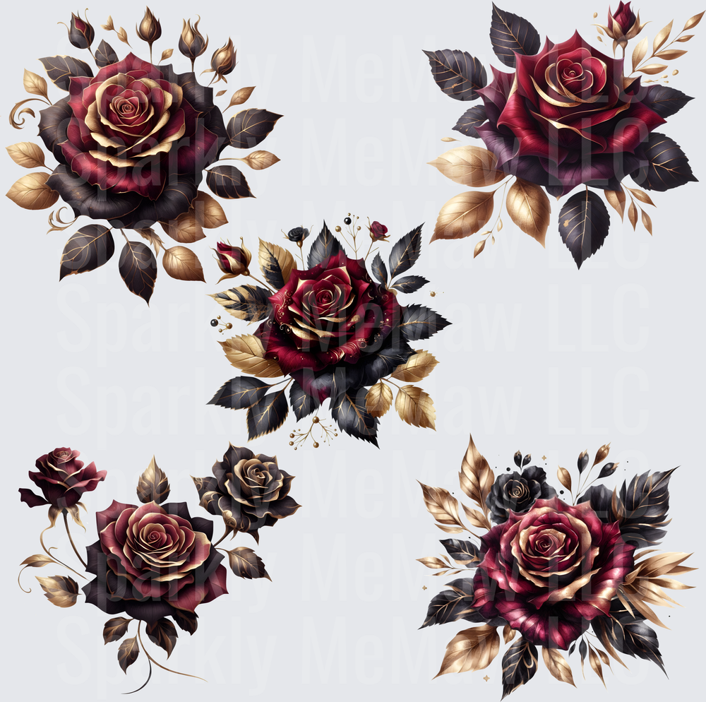 Dark Crimson Gold Rose Bundle 10x10 inch sheet