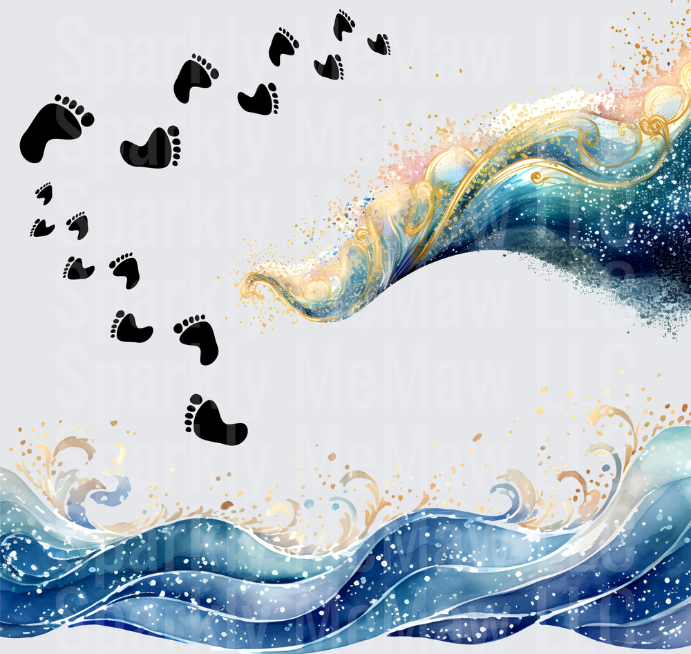 Footprints Ocean Waves Gold Splash 10x10 Inch Sheet