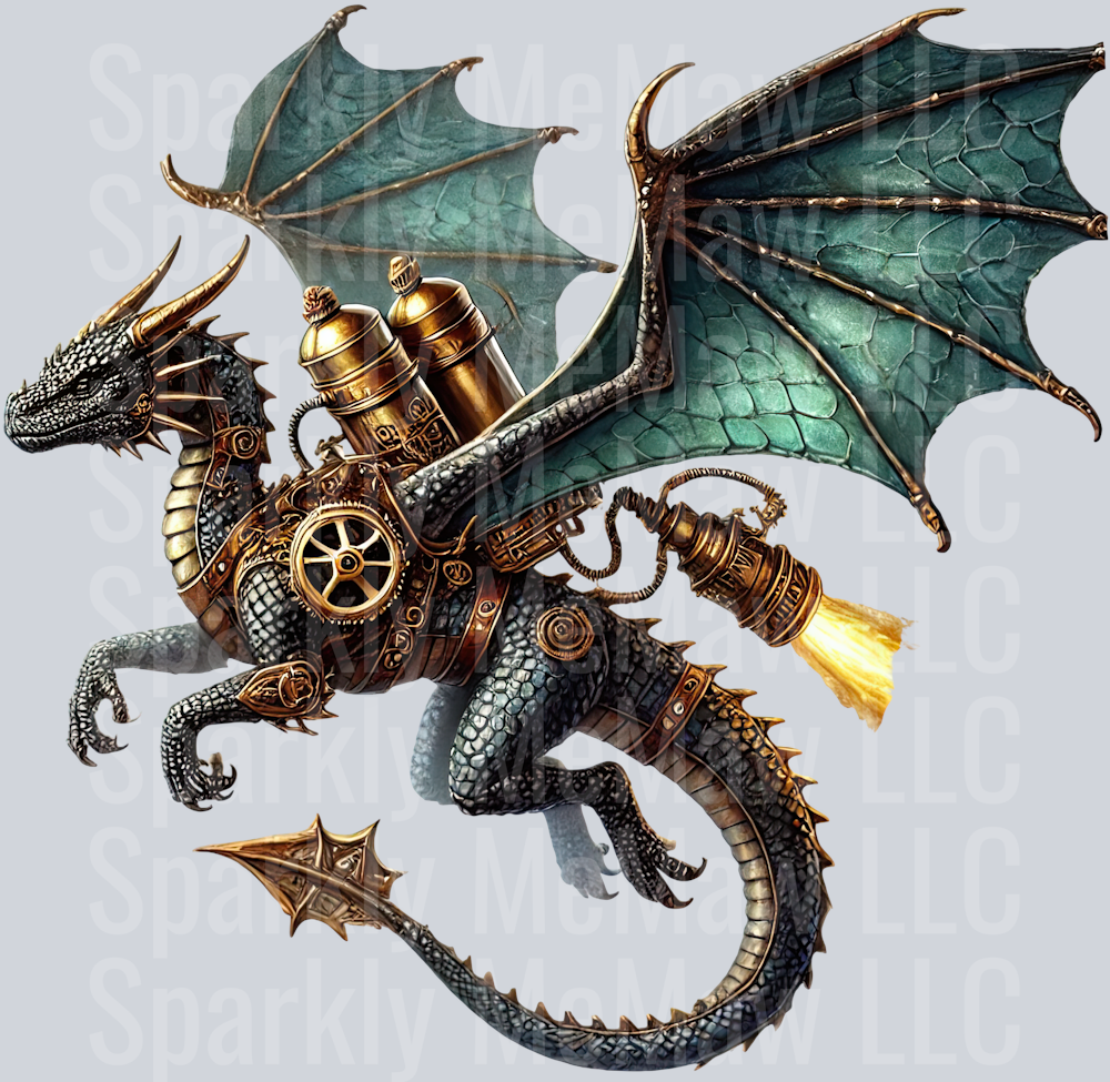 75 Steampunk Dragon UV DTF Clip Art Decal
