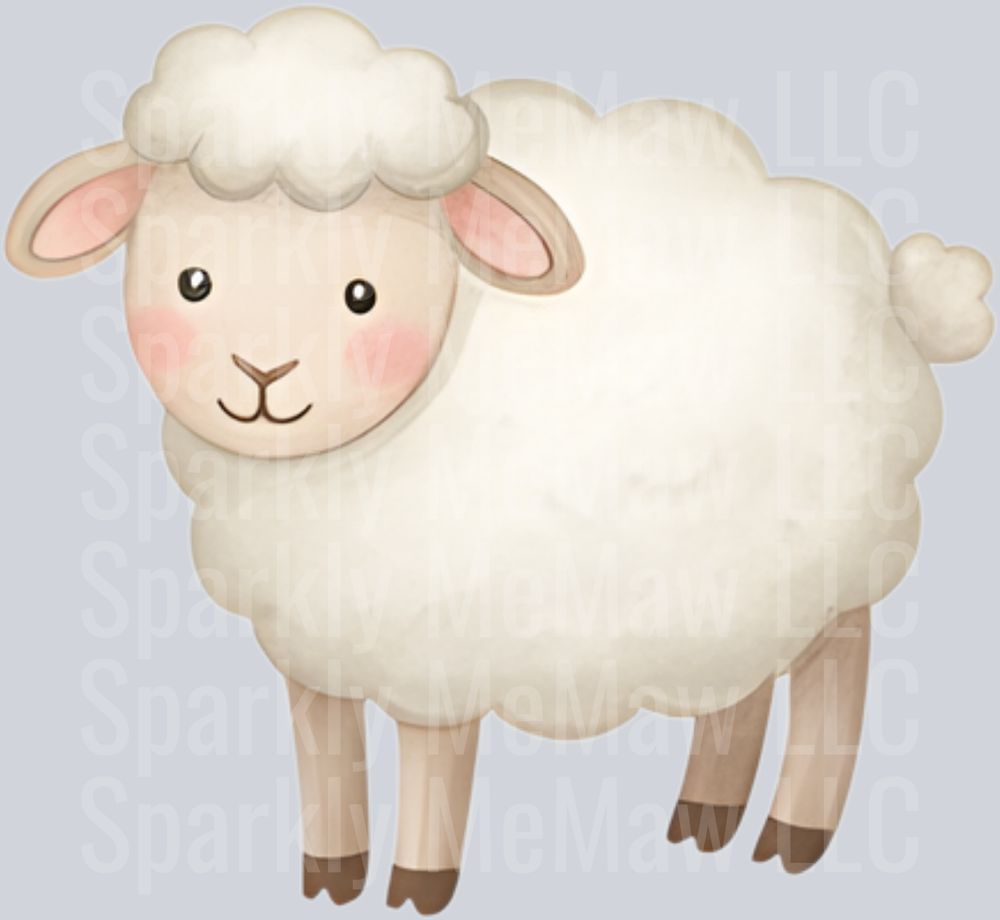 Cute Fluffy White Sheep with Pink Cheeks UV DTF Decal