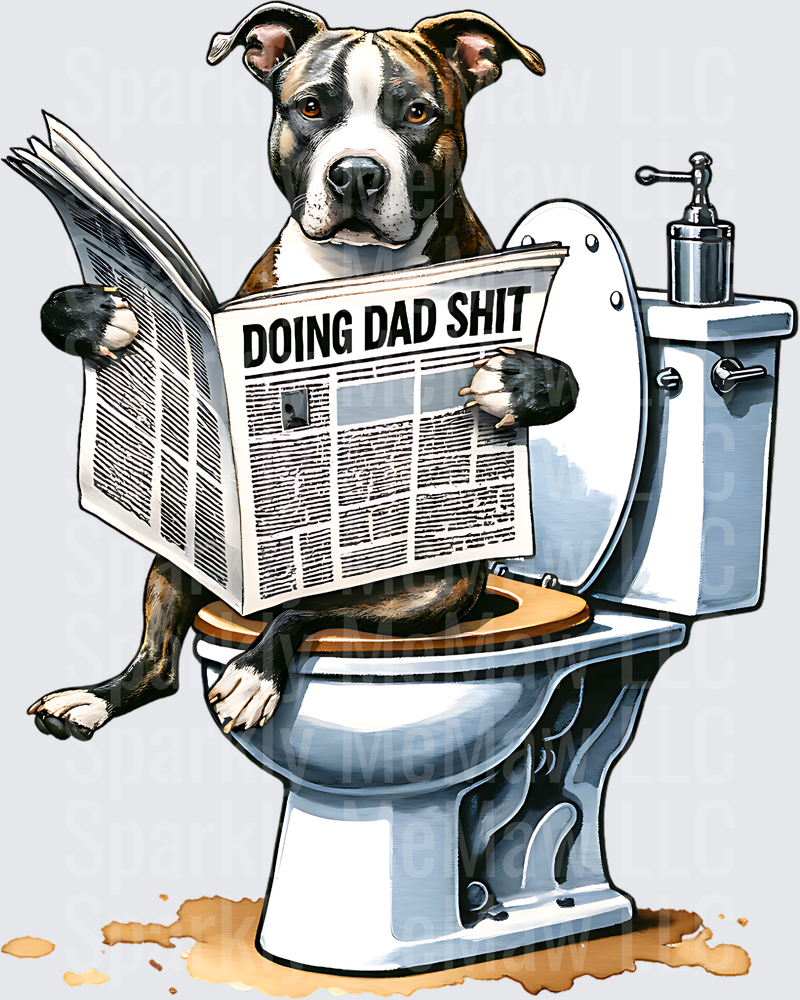 Pit Bull Reading Doing Dad Shit Newspaper on Toilet UV DTF Decal