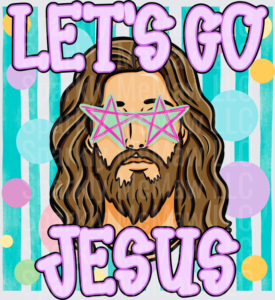Let's Go Jesus Christ with Pink Star Eyes Retro Design UV DTF Decal