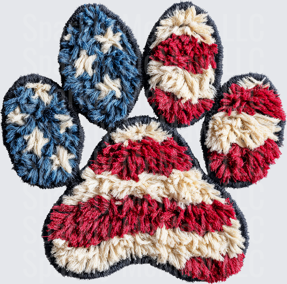 Patriotic American Flag Paw Print Embroidered Style UV DTF Decal