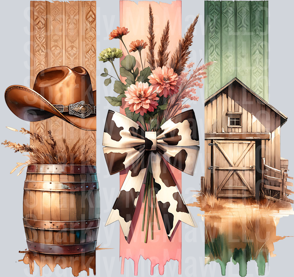 Western CowPrint Bow Brushstrokes UV DTF Decal